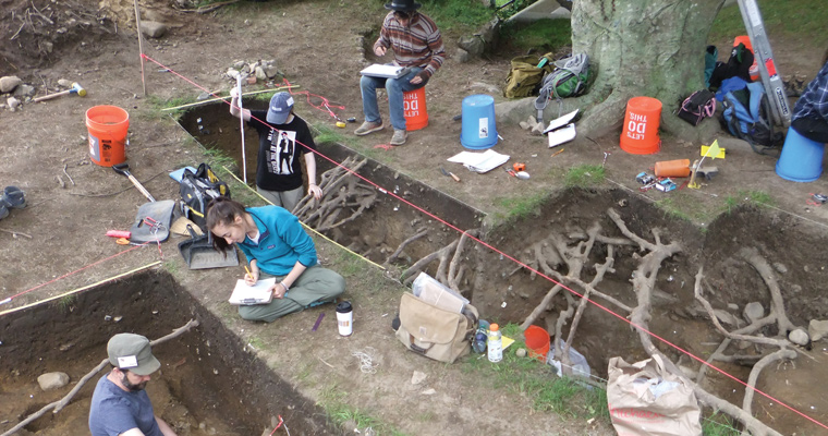 Site of a dig on Burial Hill in Plymouth, MA