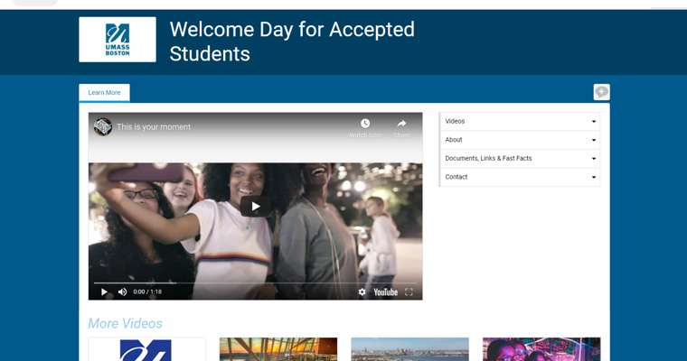 Accepted students used PlatformQ, a live online event management tool, to participate in UMass Boston's Virtual Welcome Day.